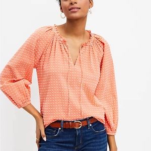 NWT LOFT. Clip Dot Tie Neck Top - Size Small